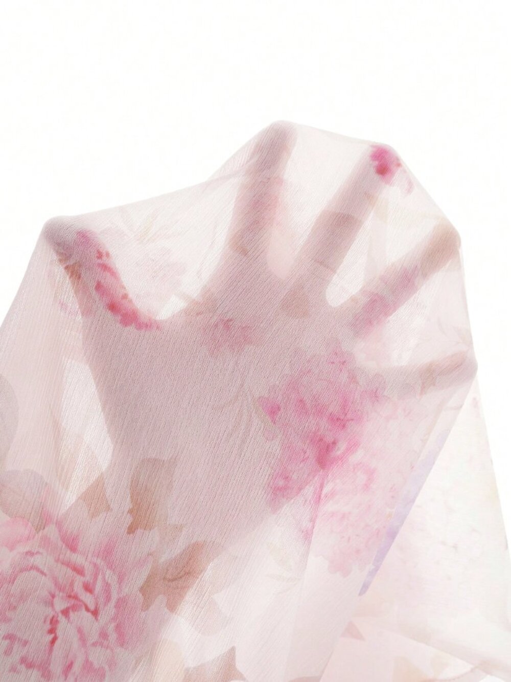 Pink Boho Women's Plus Size Semi-Sheer Chiffon Blouse with Lantern Sleeves - Picture 7 of 7
